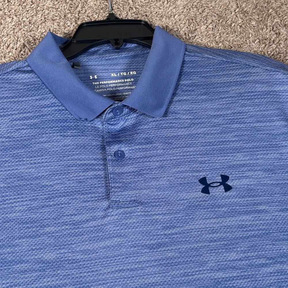 Under Armour Mens XL Blue HeatGear Performance Polo Shirt Short Sleeve Loose Fit